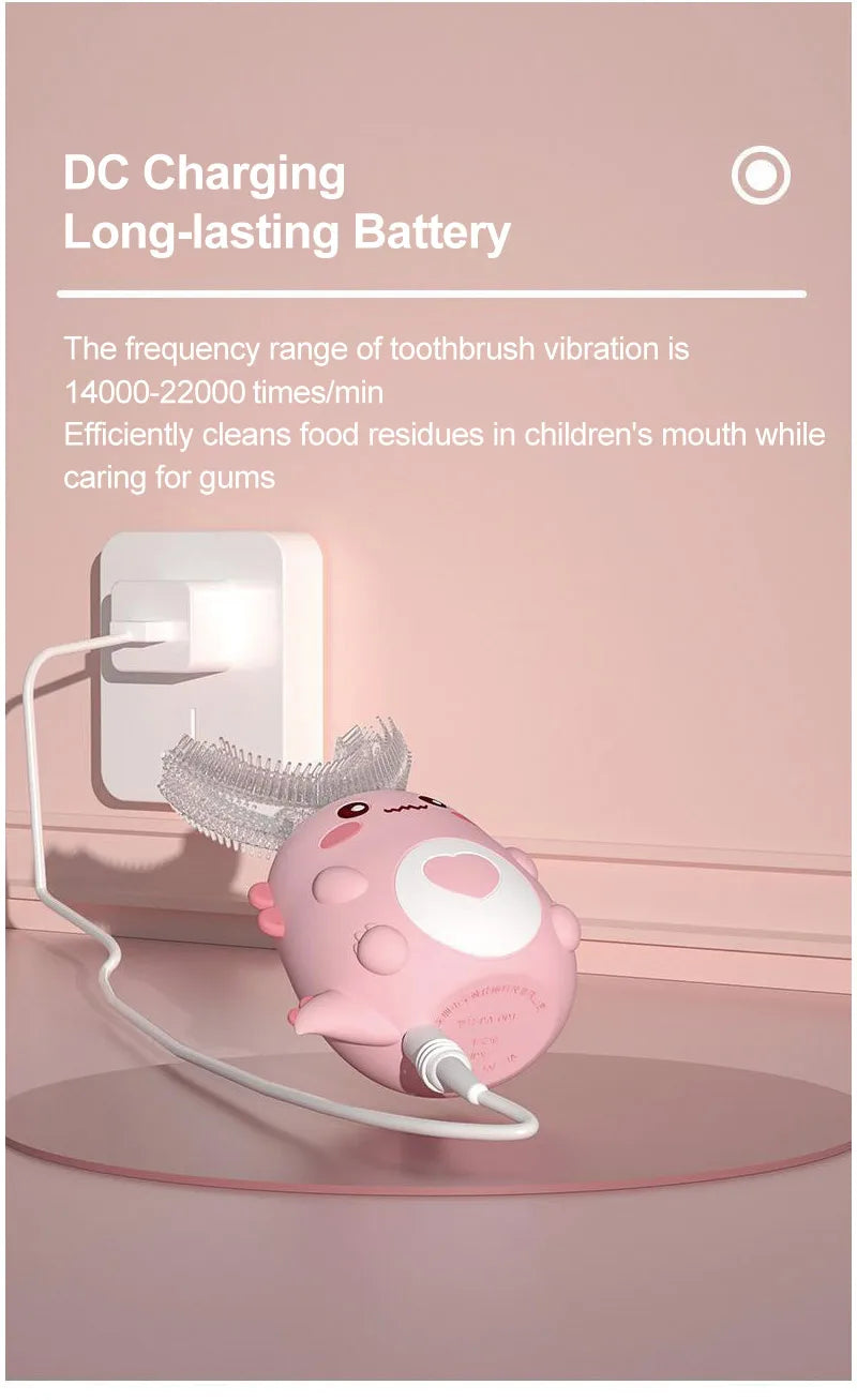 Children'S Electric Toothbrush Food Grade Silicone Oral 360 Degree Automatic Usb Charging Smart Children'S Toothbrush U-Shaped