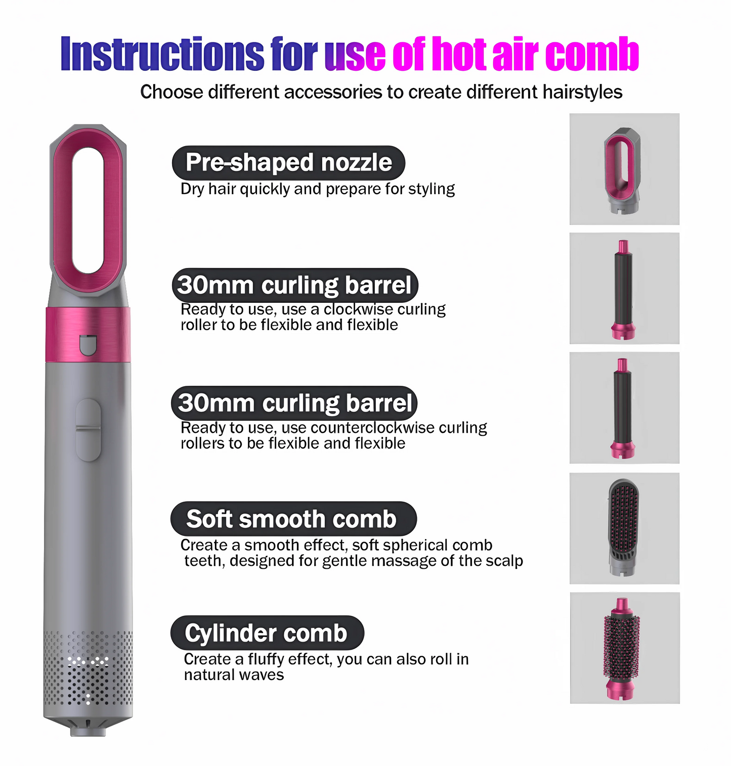 5in1  Low Noise Hair Styler  Professional  Hair Curling Straightening  Hair Drying  Hot Air Brushes 1000W